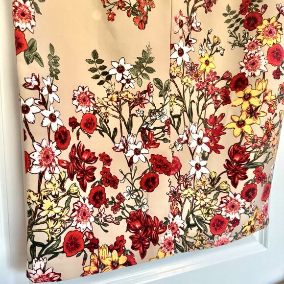 7th Avenue Ny&Co Pencil Skirt Sz 12 Nude Beige Red Floral Print Career Suit - Picture 8 of 12